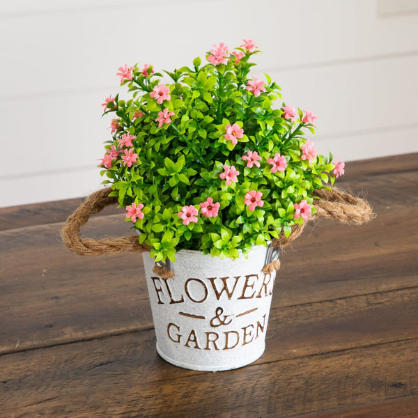8” Artificial Flowering Mini Daisy Plant in Rustic Flowers & Garden Planter -Set of 3