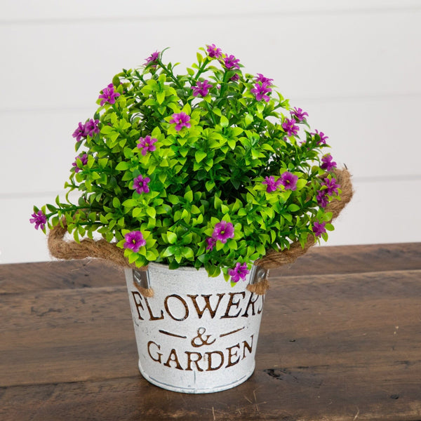 8” Artificial Flowering Mini Daisy Plant in Rustic Flowers & Garden Planter -Set of 3