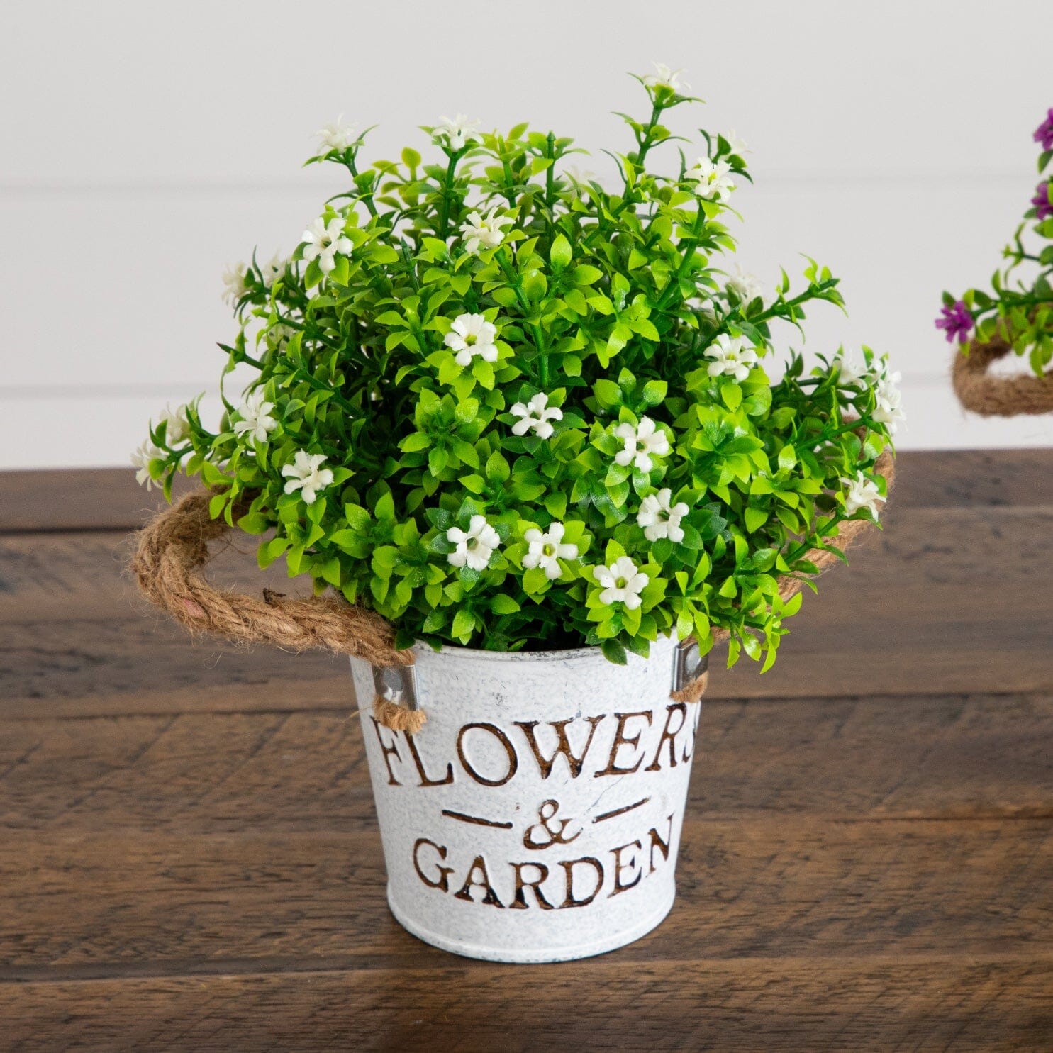 8” Artificial Flowering Mini Daisy Plant in Rustic Flowers & Garden Planter -Set of 3
