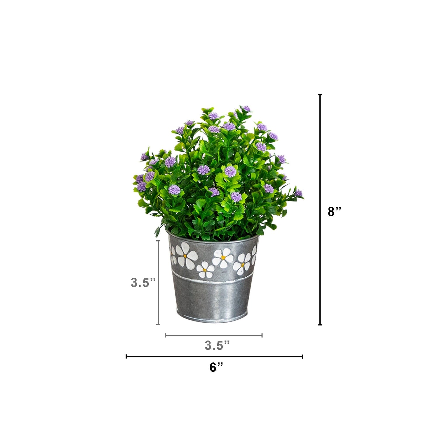 8” Artificial Flowering Plant in Decorative Daisy Tin Planter -Set of 3