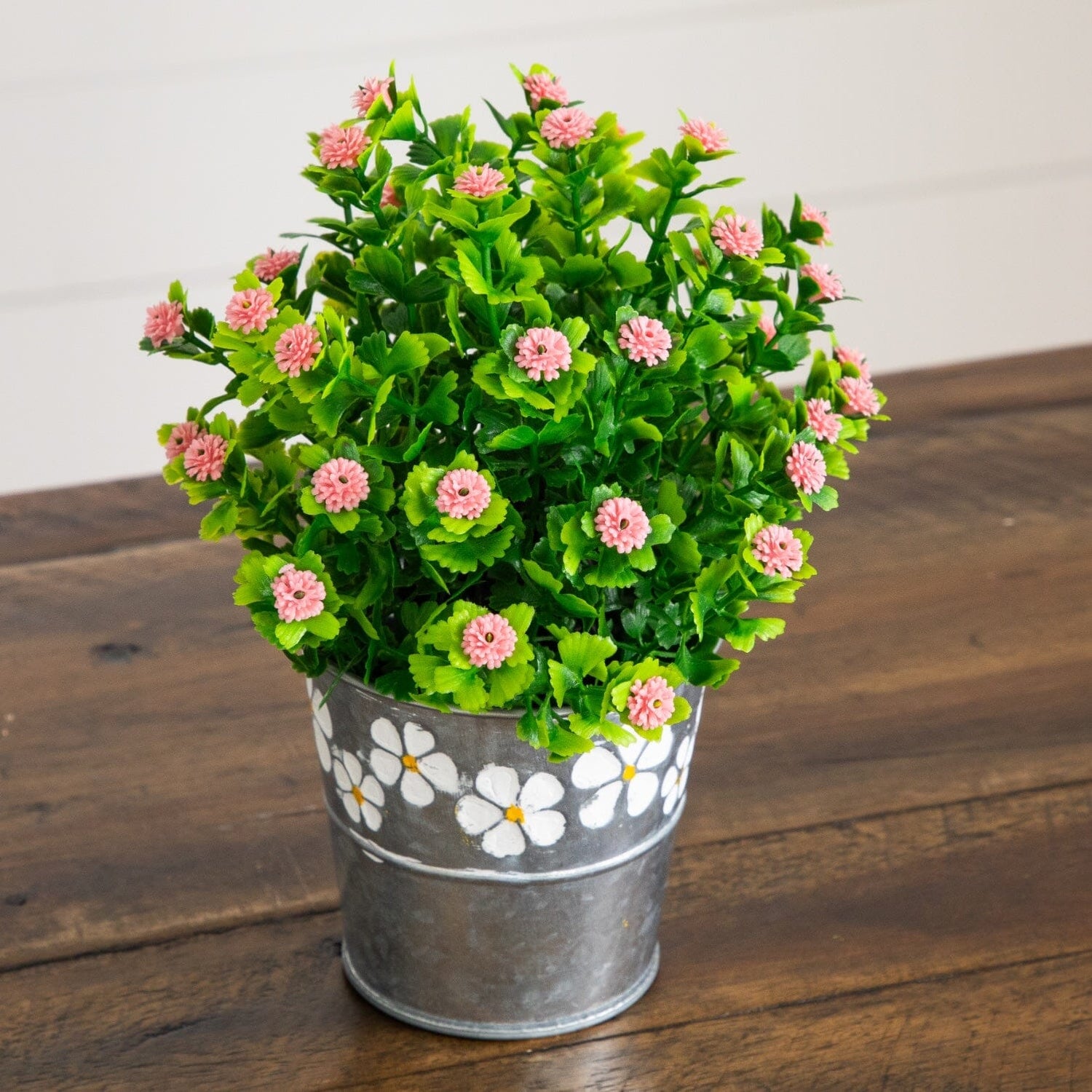 8” Artificial Flowering Plant in Decorative Daisy Tin Planter -Set of 3