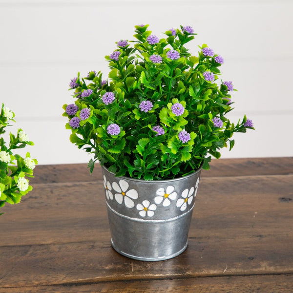 8” Artificial Flowering Plant in Decorative Daisy Tin Planter -Set of 3