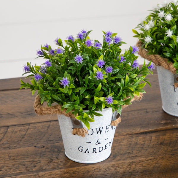 8” Artificial Flowering Plant in Rustic Flowers & Garden Planter -Set of 3