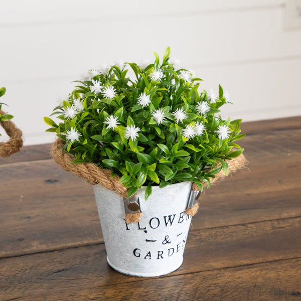 8” Artificial Flowering Plant in Rustic Flowers & Garden Planter -Set of 3