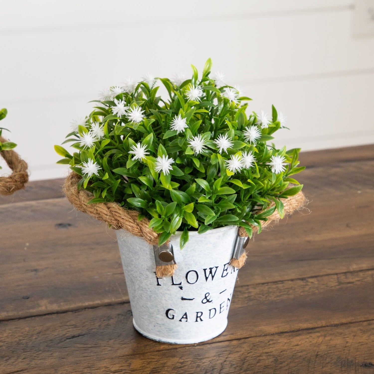 8” Artificial Flowering Plant in Rustic Flowers & Garden Planter -Set of 3