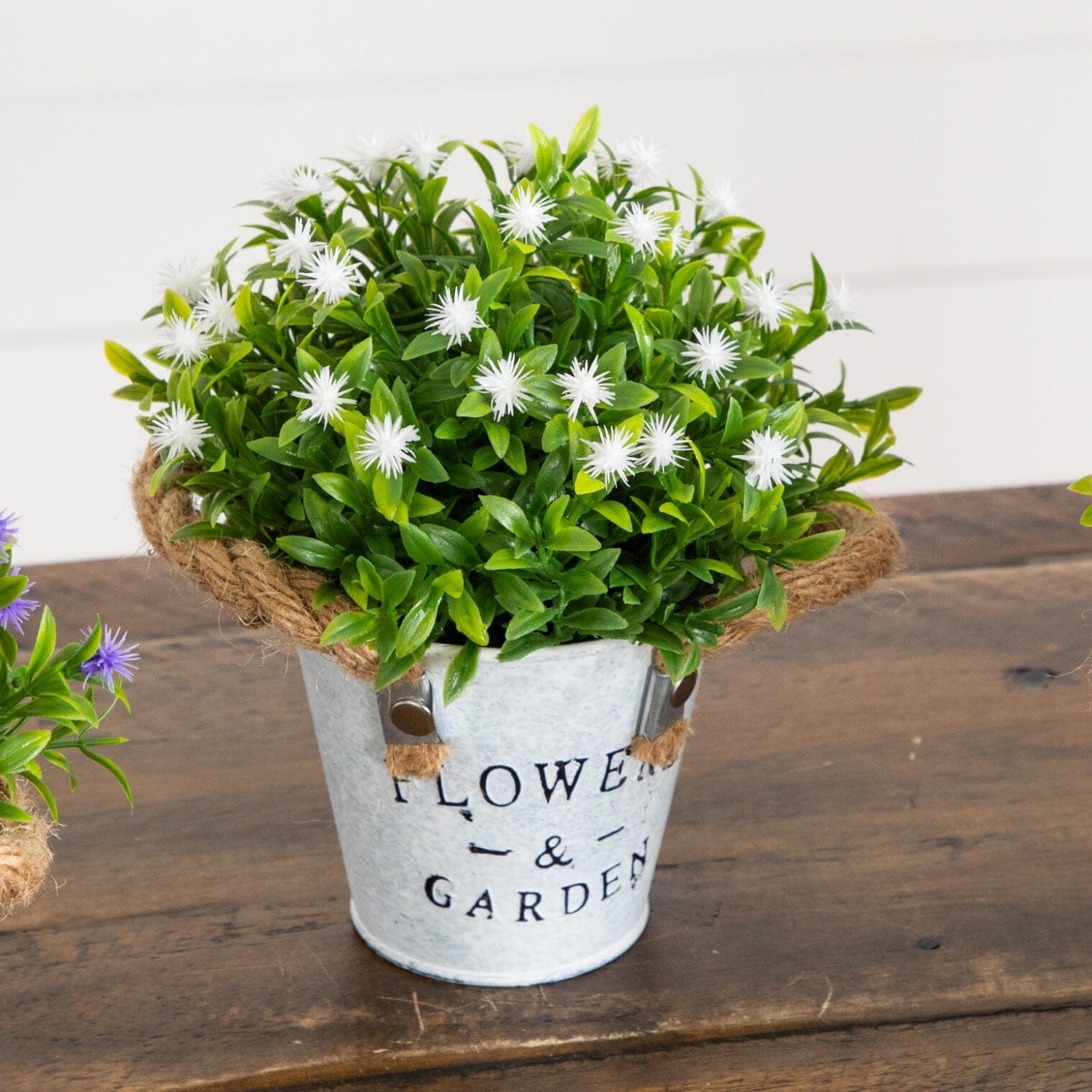 8” Artificial Flowering Plant in Rustic Flowers & Garden Planter -Set of 3