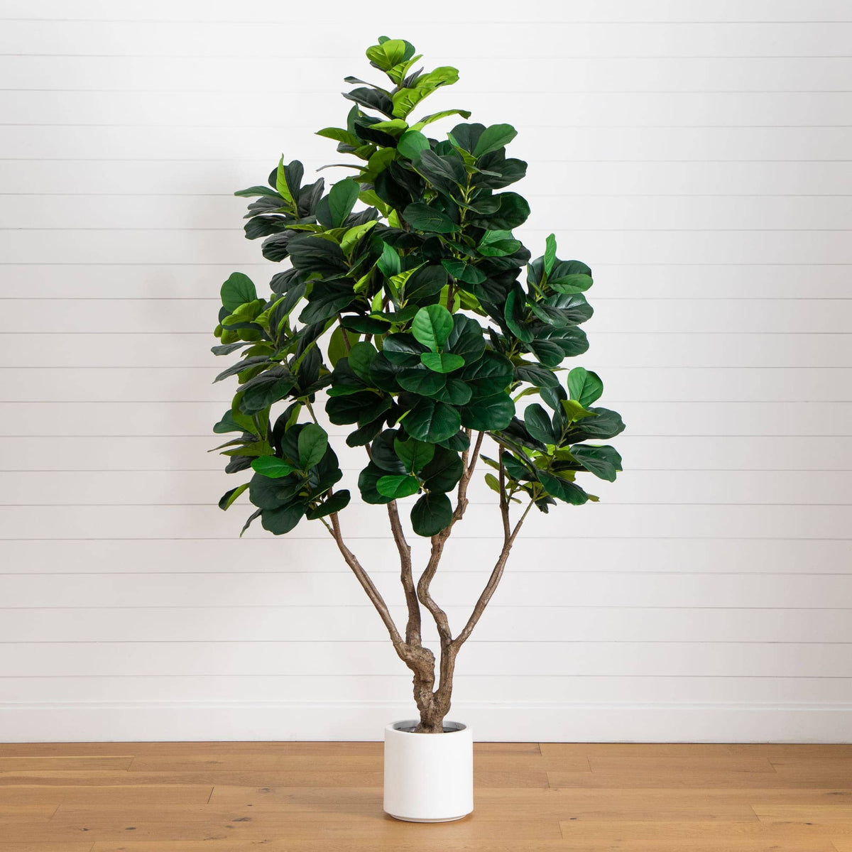 nearly natural fiddle leaf fig tree Nearly Natural 8ft. Artificial Grand Fiddle Leaf Tree in White Decorative Planter