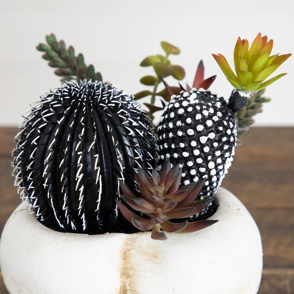 8” Artificial Halloween Succulent Garden in Double Skull Planter