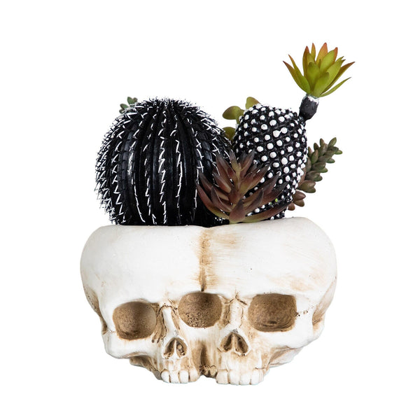 8” Artificial Halloween Succulent Garden in Double Skull Planter