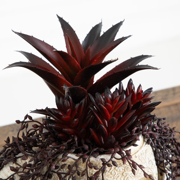 8” Artificial Halloween Succulent Garden in Horned Skull Planter