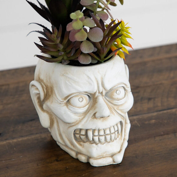 8” Artificial Halloween Succulent Garden in Zombie Halloween Planter