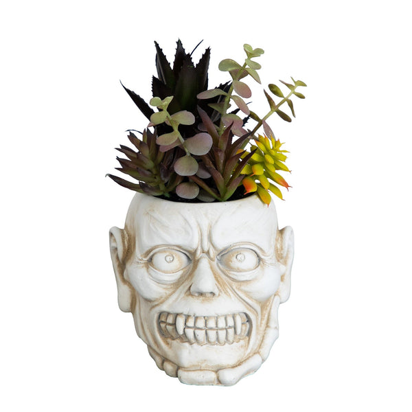 8” Artificial Halloween Succulent Garden in Zombie Halloween Planter