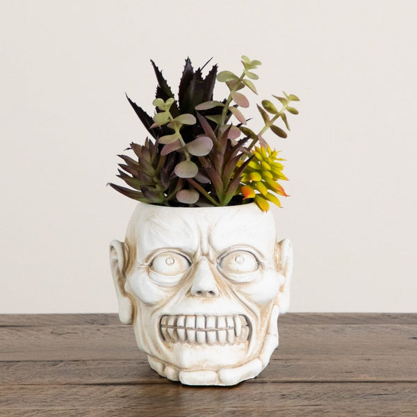 8” Artificial Halloween Succulent Garden in Zombie Halloween Planter