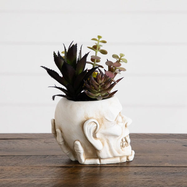8” Artificial Halloween Succulent Garden in Zombie Halloween Planter