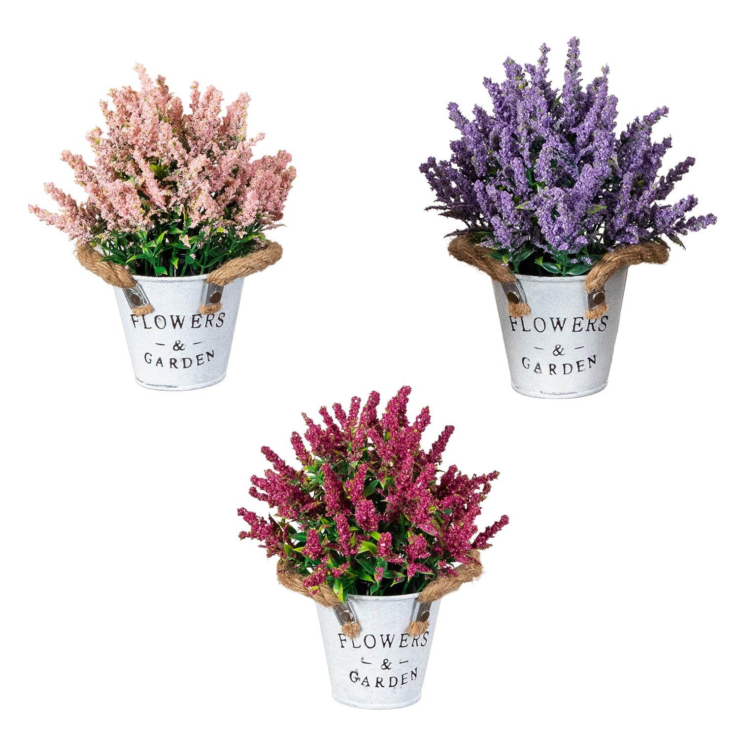 8” Artificial Lavender Plant in Rustic Flowers & Garden Planter -Set of 3