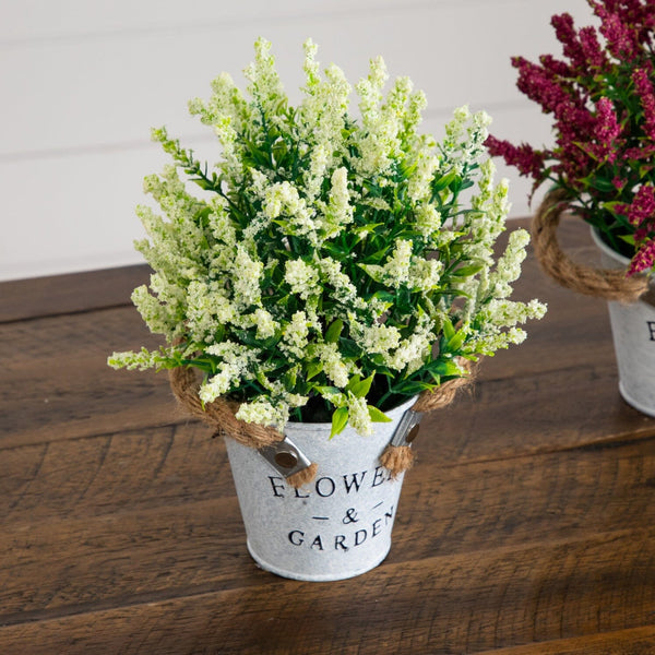 8” Artificial Lavender Plant in Rustic Flowers & Garden Planter -Set of 3