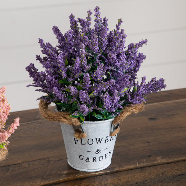 8” Artificial Lavender Plant in Rustic Flowers & Garden Planter -Set of 3