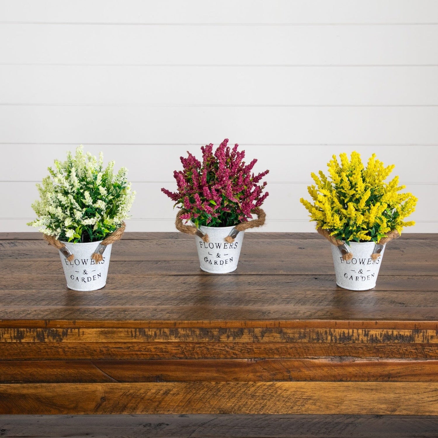 8” Artificial Lavender Plant in Rustic Flowers & Garden Planter -Set of 3