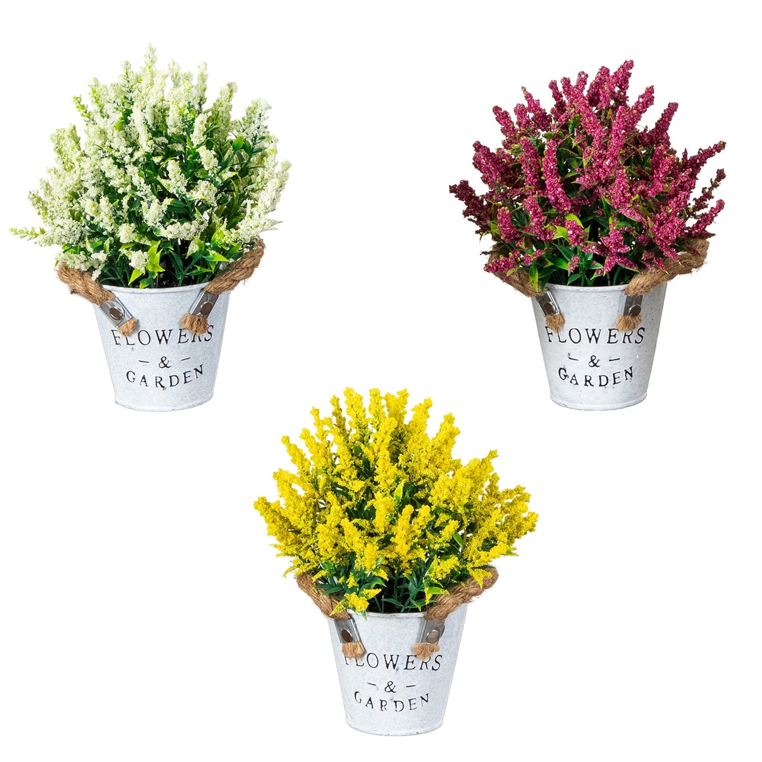 8” Artificial Lavender Plant in Rustic Flowers & Garden Planter -Set of 3