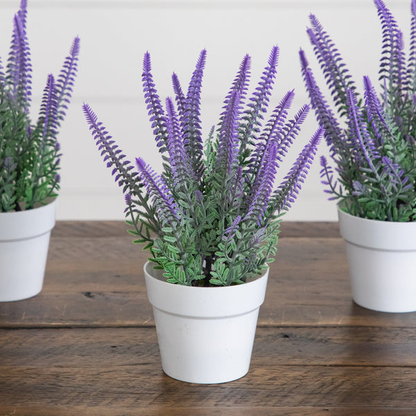 8” Artificial Lavender Plant in White Pot - Set of 4