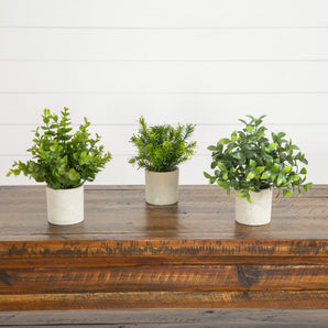 8” Artificial Mini Greenery Potted Plant - Set of 3