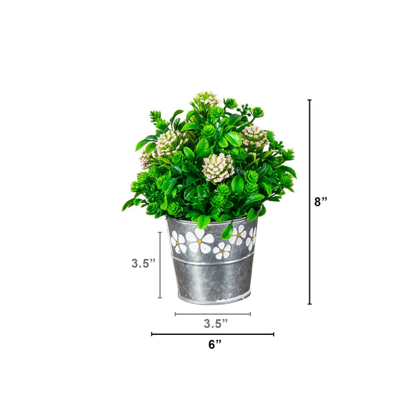 8" Artificial Mixed Flowering Plant in Decorative Daisy Tin Planter -Set of 3