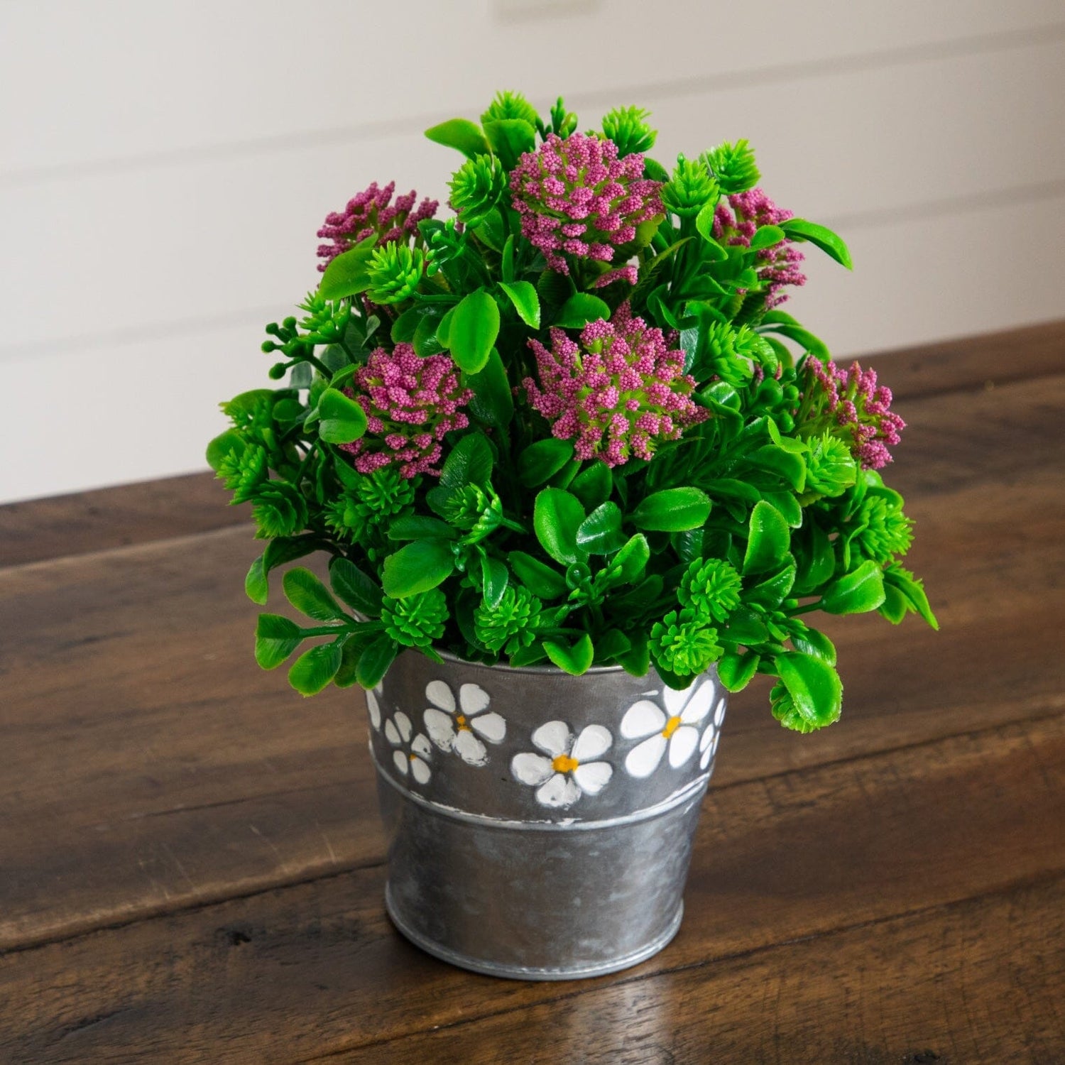 8" Artificial Mixed Flowering Plant in Decorative Daisy Tin Planter -Set of 3