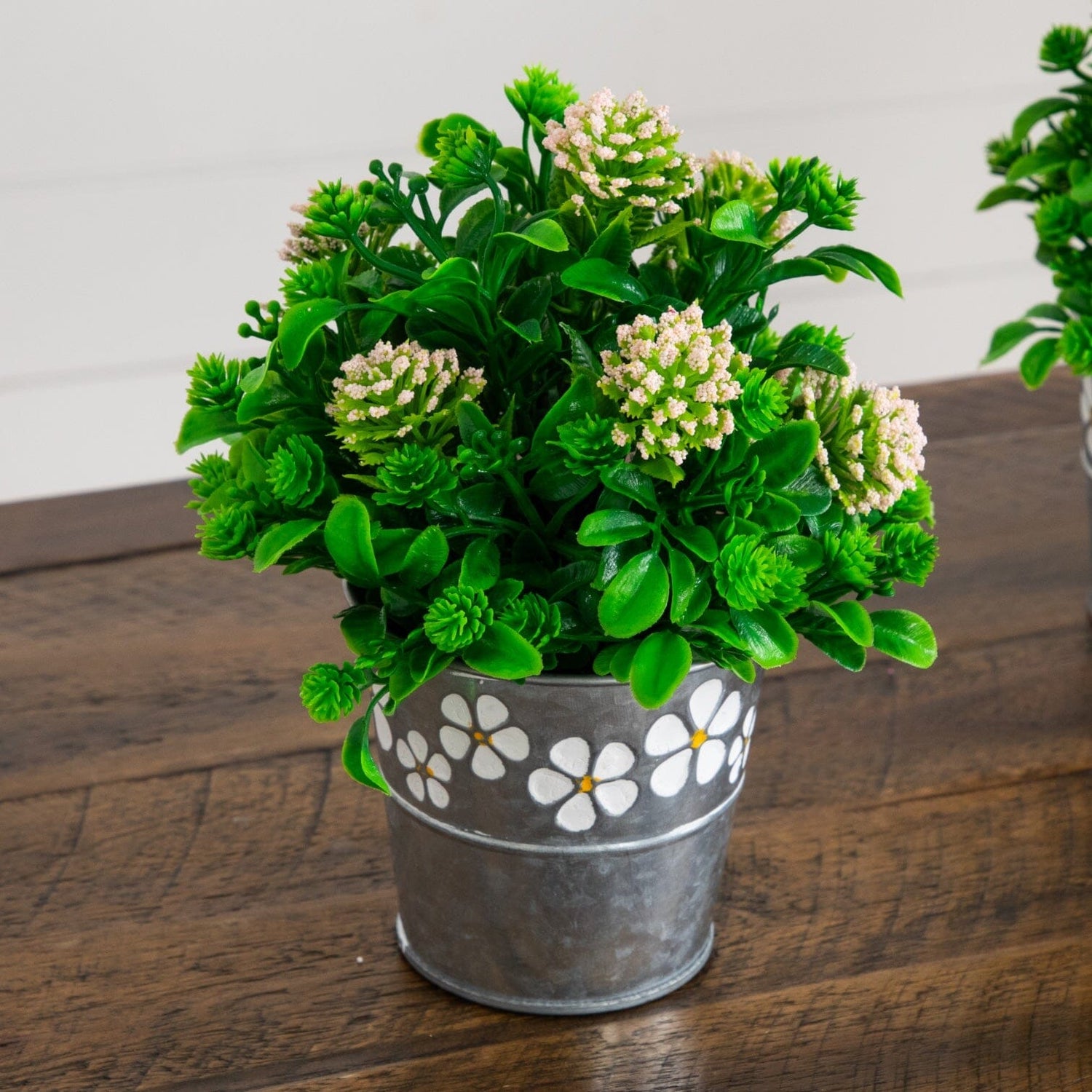 8" Artificial Mixed Flowering Plant in Decorative Daisy Tin Planter -Set of 3
