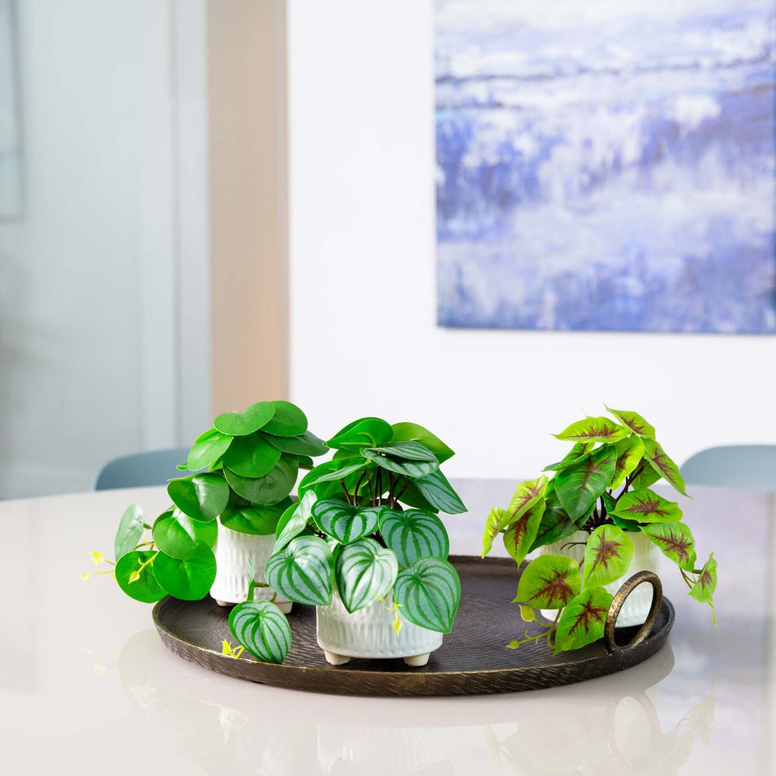 mixed potted plants 8” Artificial Mixed Greens in Ceramic Planter- Set of 3