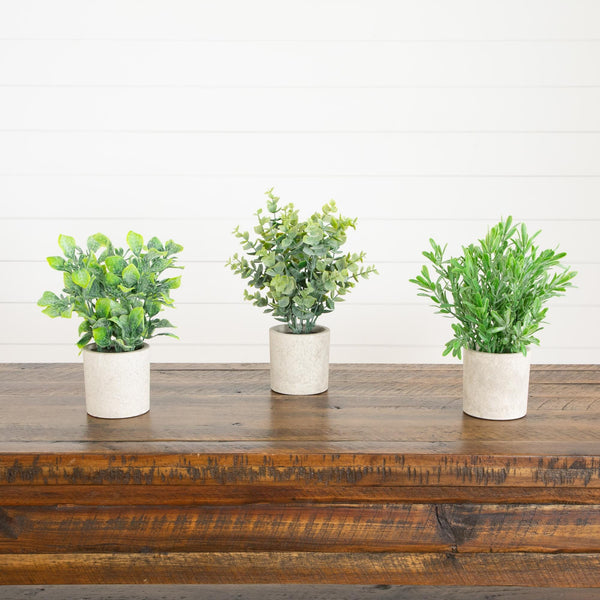 8" Artificial Mixed Plant in Decorative Planter - Set of 3