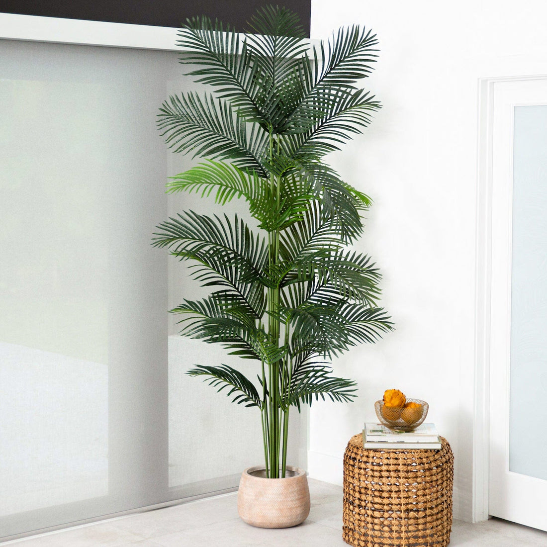 faux green palm plant leaf branch Nearly Natural 8ft. Artificial Paradise Palm Tree