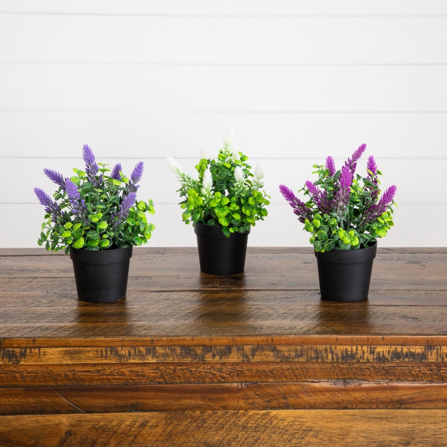 8” Artificial Spiked Lavender Plant in Black Pot - Set of 3