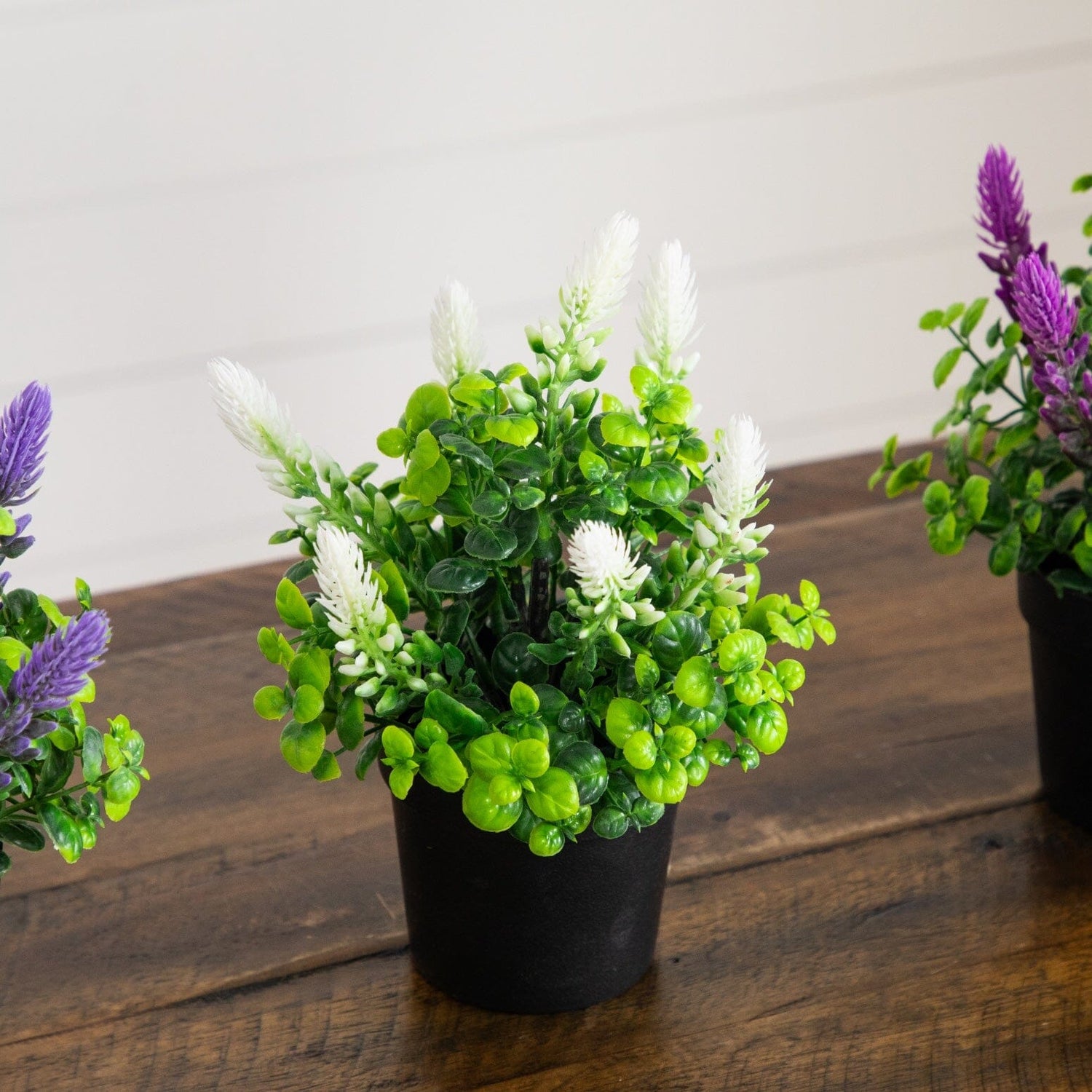 8” Artificial Spiked Lavender Plant in Black Pot - Set of 3