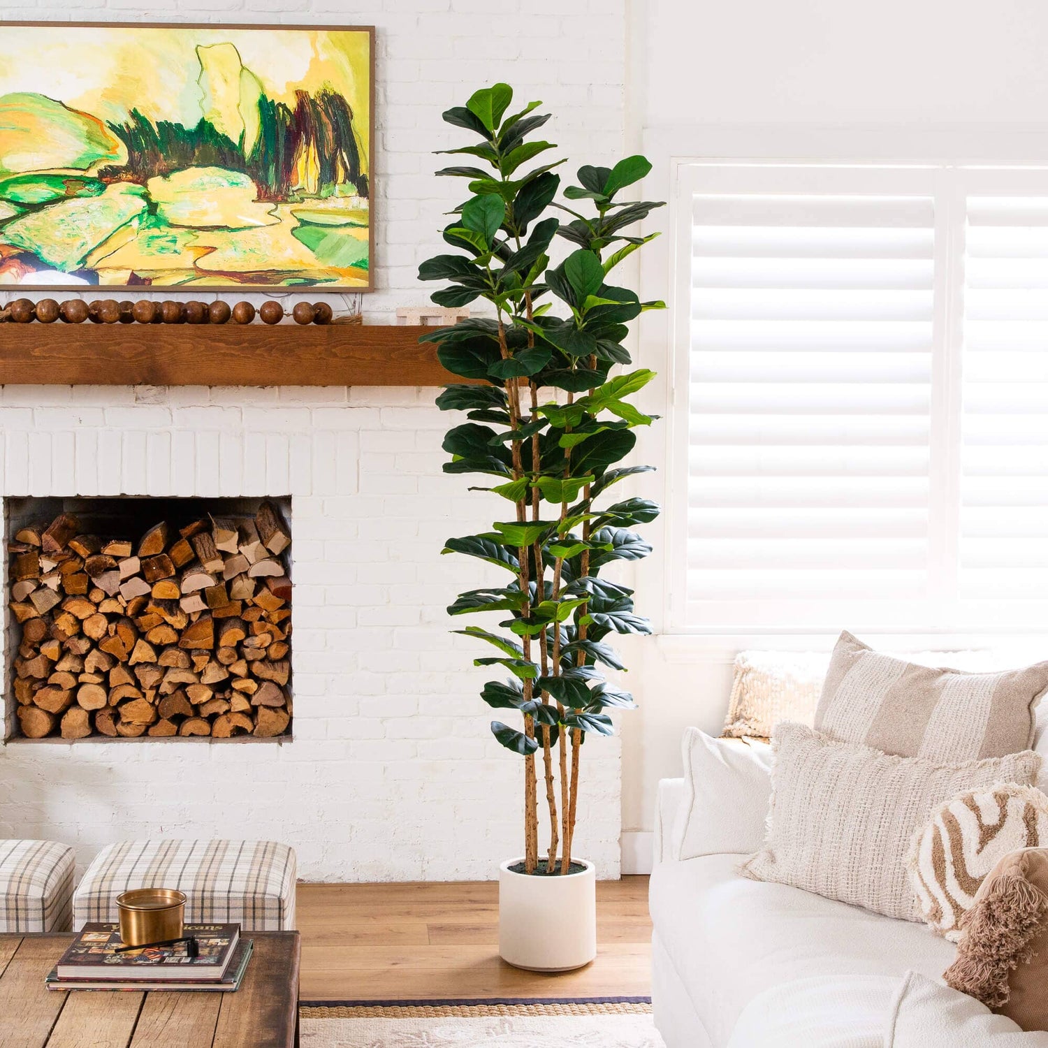 8' Artificial Fiddle Leaf Tree in Decorative White Planter