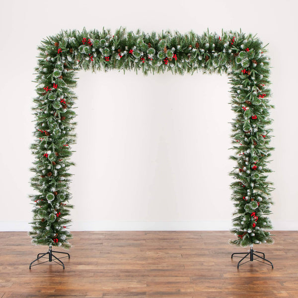8' Artificial Holiday Green Christmas Pine Archway with Pinecones and Berries