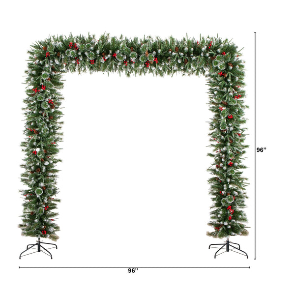 8' Artificial Holiday Green Christmas Pine Archway with Pinecones and Berries