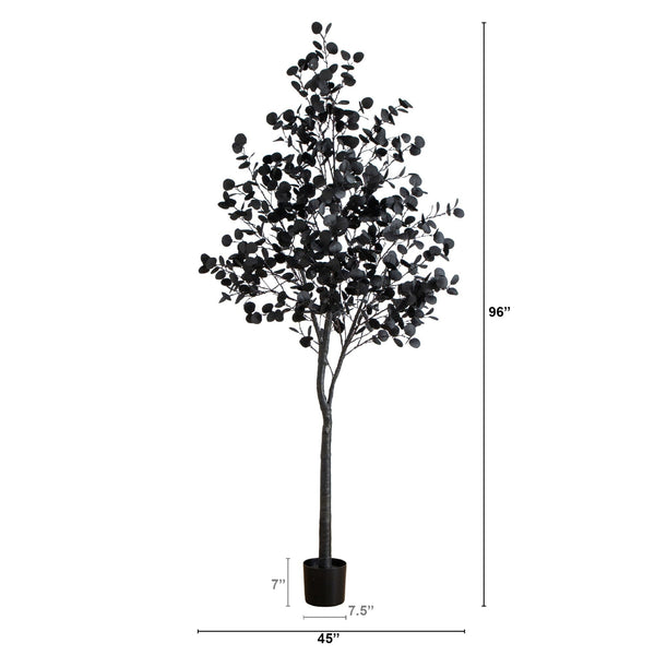 8' Pre-Lit Artificial Halloween Black Eucalyptus Tree with 540 Orange & Purple LED Lights