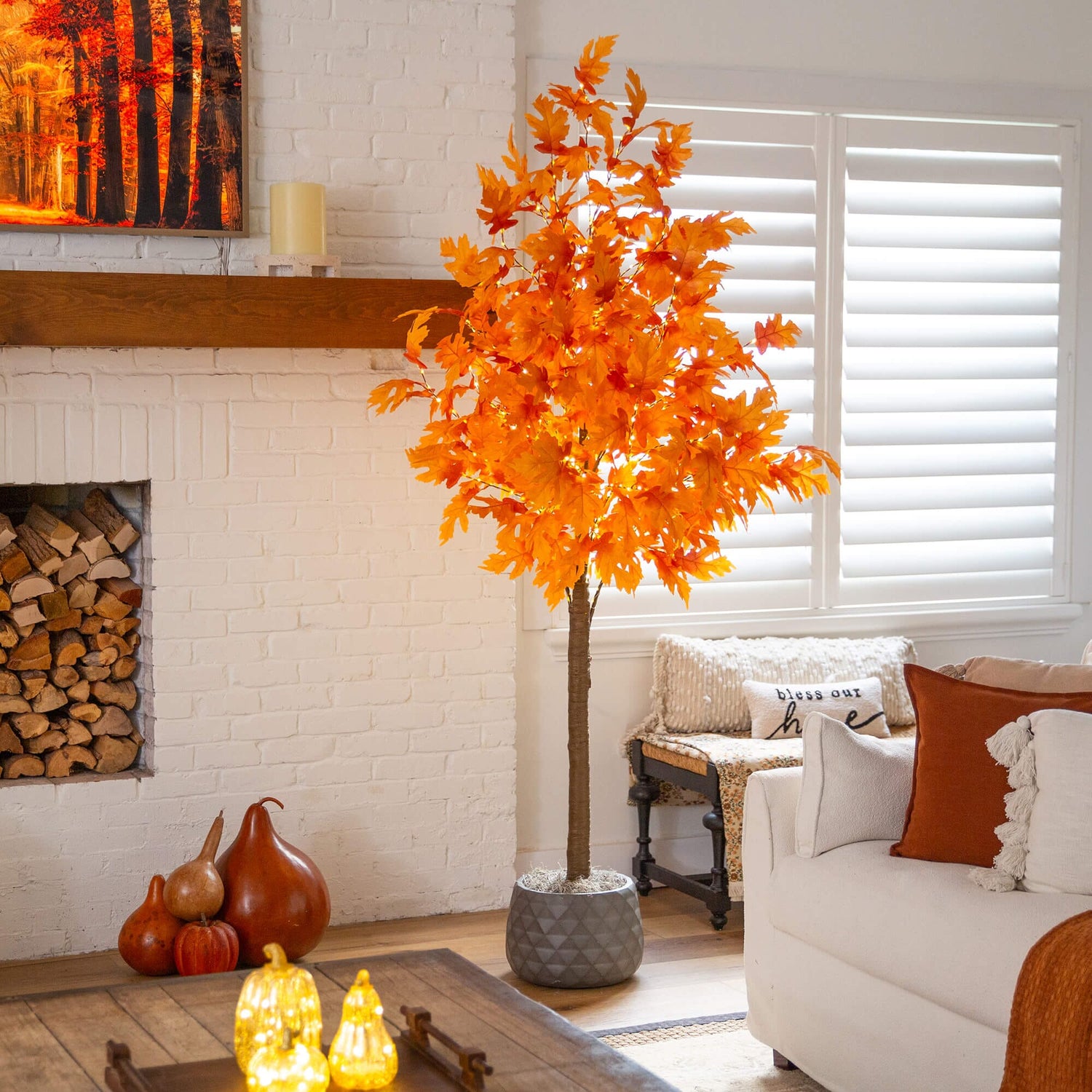 8' Pre-Lit Autumn Maple Artificial Fall Tree with 660 Warm White LED Lights