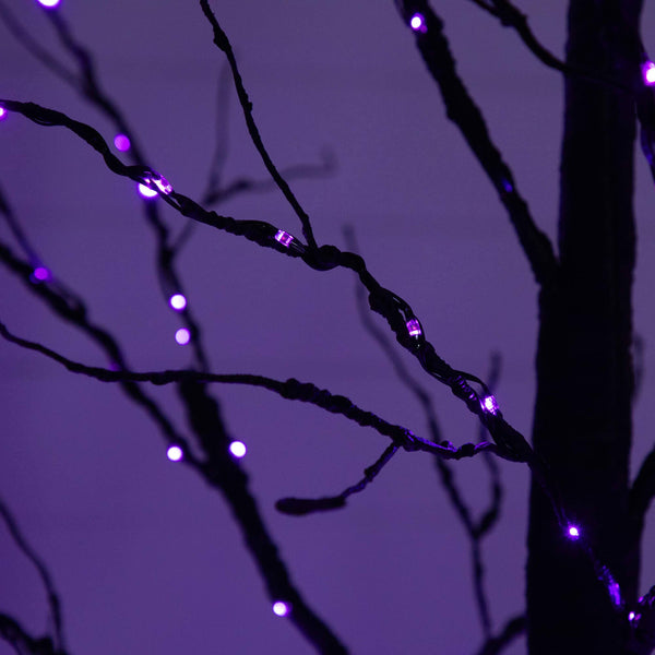 8' Pre-Lit Halloween Black Twig Artificial Tree with 510 Orange & Purple LED Lights