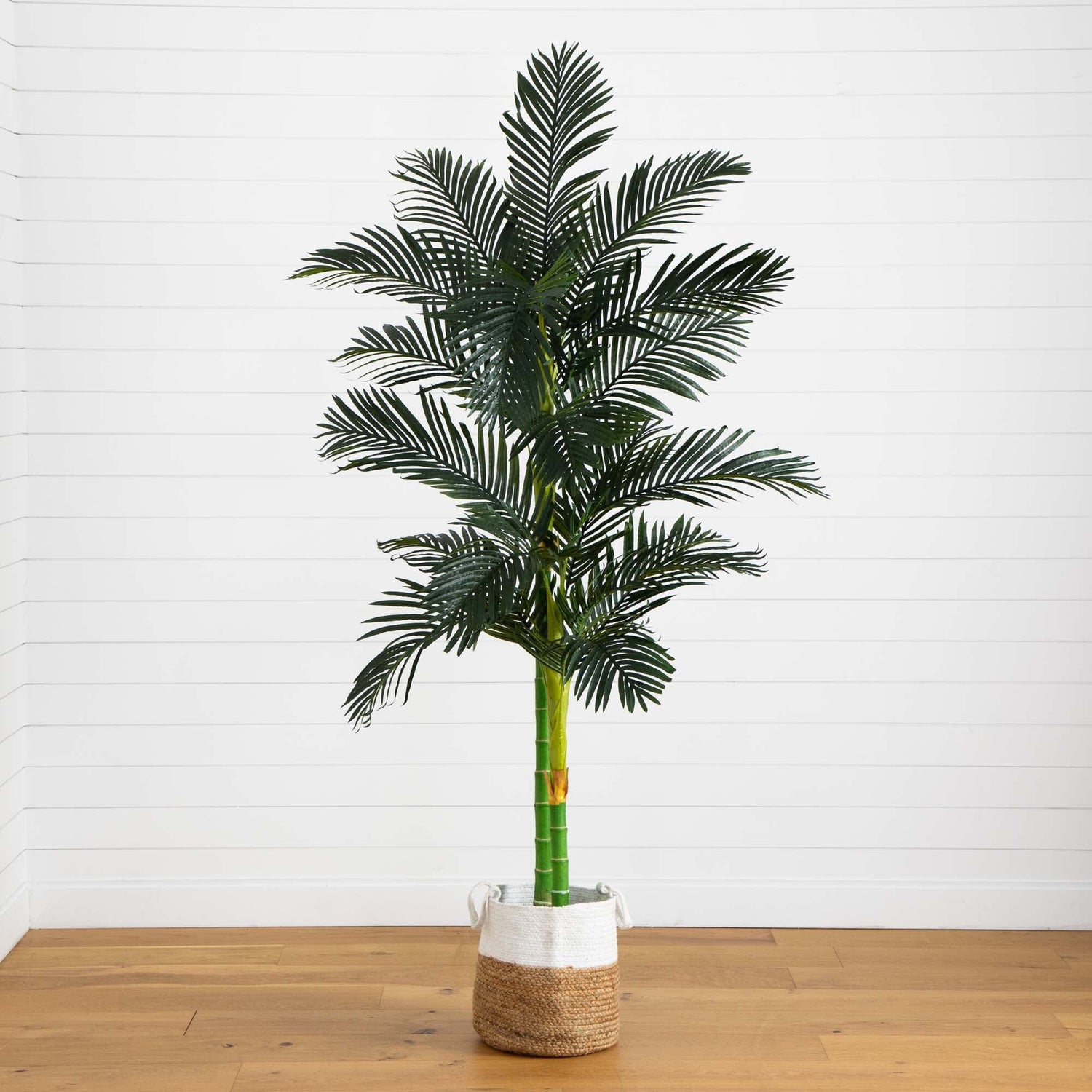 8’ Golden Cane Artificial Palm Tree in Handmade Natural Cotton Planter