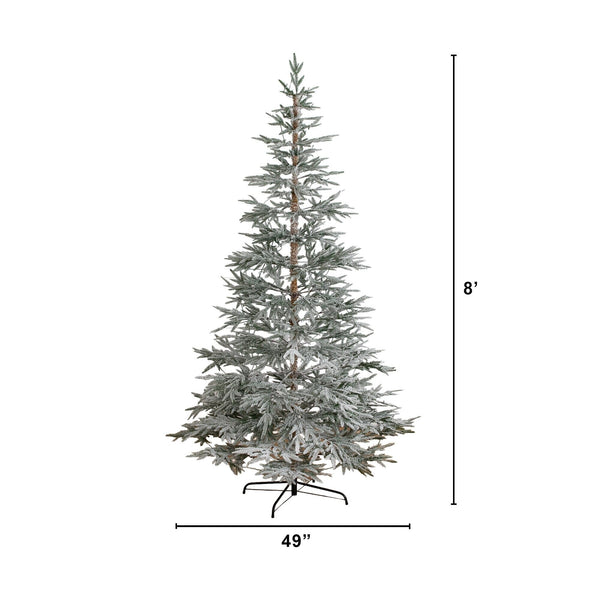 8’ Pre-Lit Artificial Flocked Woodland Fir Christmas Tree with 250 Warm White LED Lights