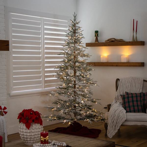 8’ Pre-Lit Artificial Flocked Woodland Fir Christmas Tree with 250 Warm White LED Lights