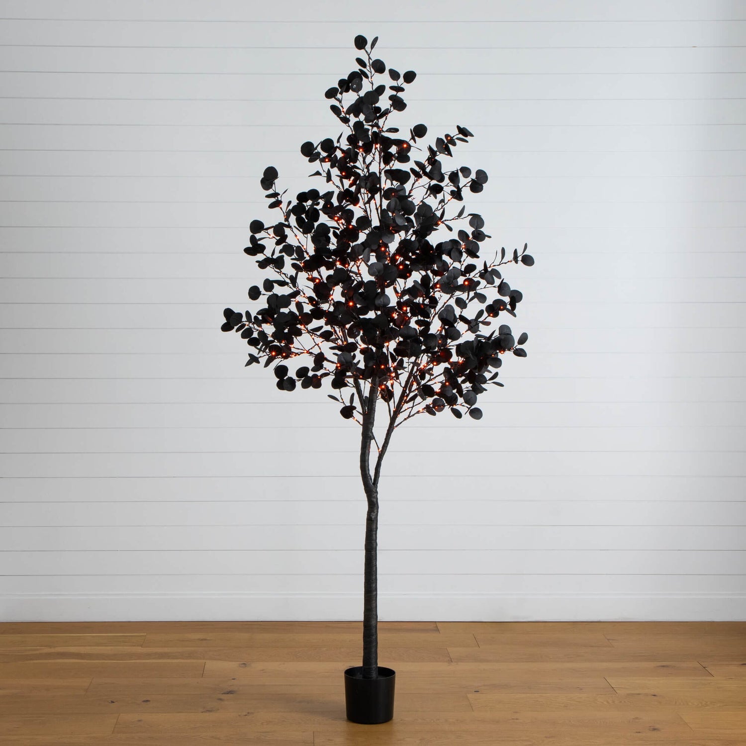 8' Pre-Lit Artificial Halloween Black Eucalyptus Tree with 540 Orange & Purple LED Lights