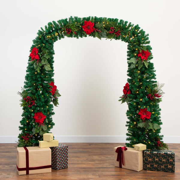 8’ Pre-Lit Artificial Holiday Green Chirstmas Pine Archway with 650 Multifunction Warm White LED Lights