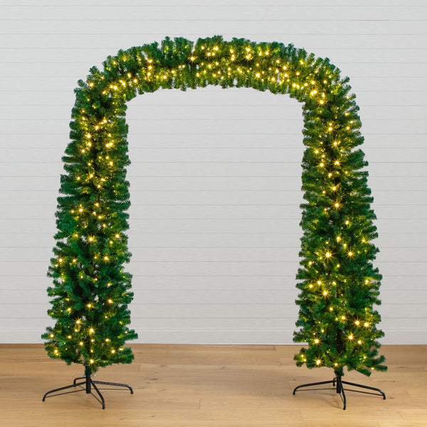 8’ Pre-Lit Artificial Holiday Green Chirstmas Pine Archway with 650 Multifunction Warm White LED Lights