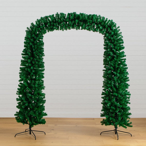 8’ Pre-Lit Artificial Holiday Green Chirstmas Pine Archway with 650 Multifunction Warm White LED Lights