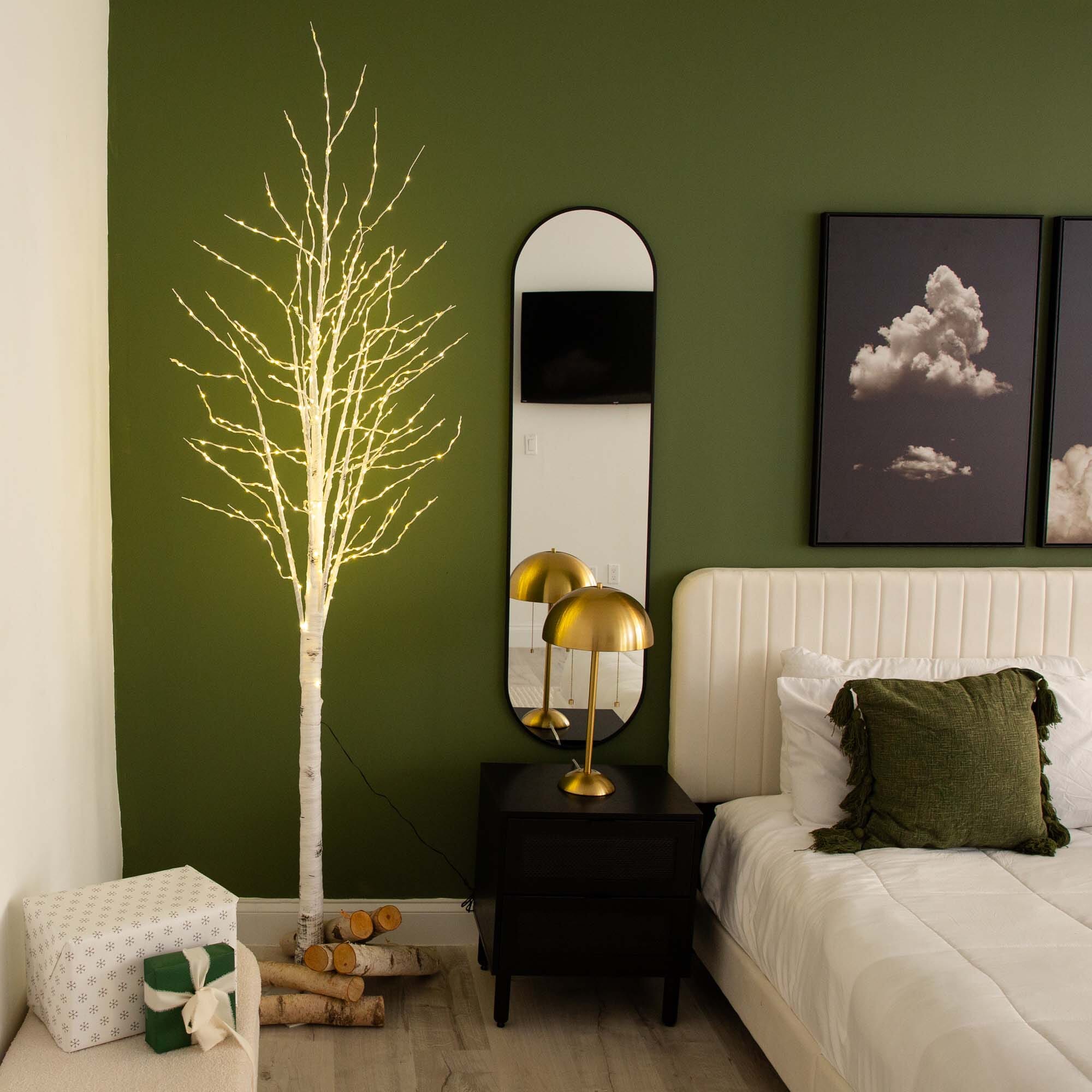 8' Pre-Lit Artificial White Birch Tree with 500 Warm White LED