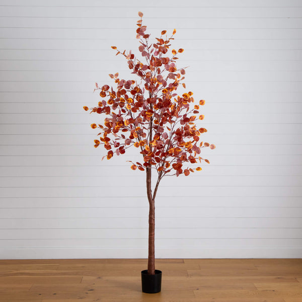 8' Pre-Lit Grand Autumn Eucalyptus Artificial Fall Tree with 540 Warm White LED Lights