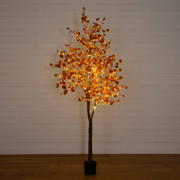 8' Pre-Lit Grand Autumn Eucalyptus Artificial Fall Tree with 540 Warm White LED Lights