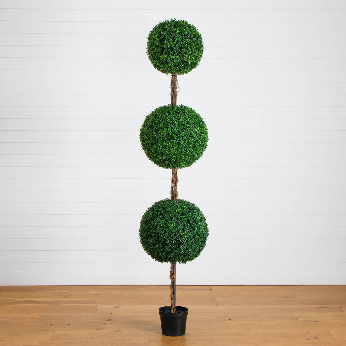 artificial indoor topiary plants 8' UV Resistant Artificial Triple Ball Boxwood Topiary Tree (Indoor/Outdoor)